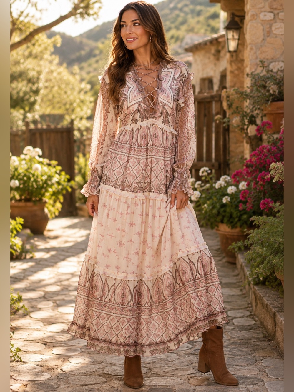 NWT HEMANT & NANDITA Noor Printed Tiered Maxi Dress size small